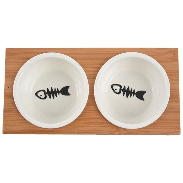 Fashion Cat Dog Feeders Bowls Bamboo Tableware Ceramic Pet Food Water Bowl High Grade Anti Skid Pet Supplies Dog Cat Bowl